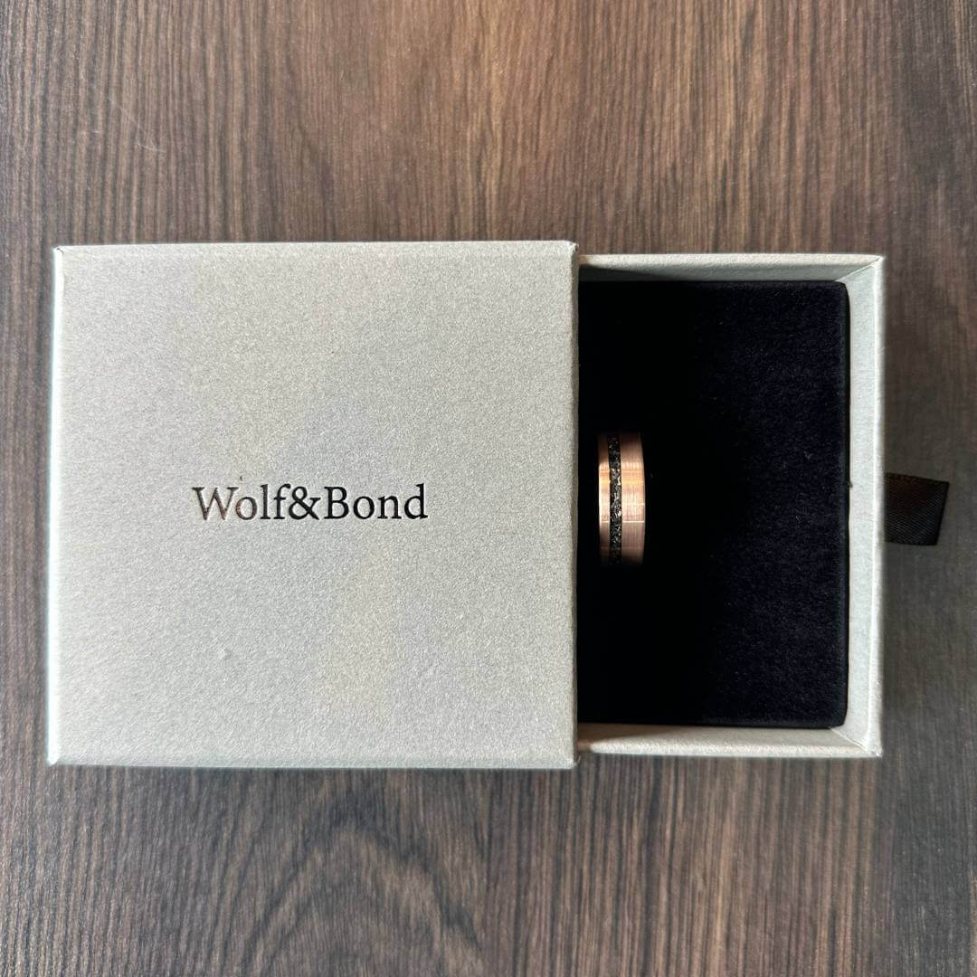 NEW The Eclipse – Rose Gold Smooth Tungsten Ring With Crushed Meteorite Inlay