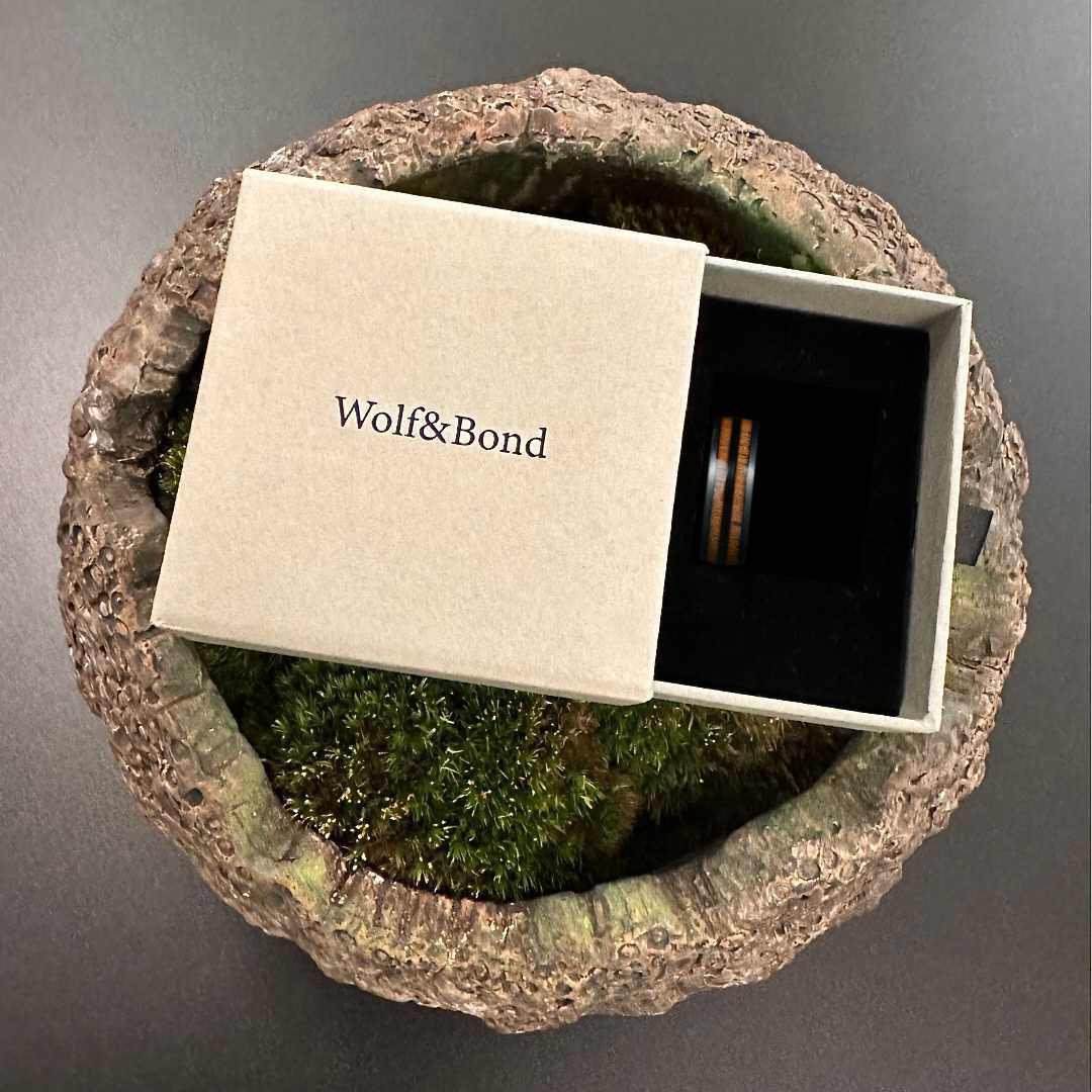 The Cask – Black Tungsten Ring With Walnut Wood Veneer