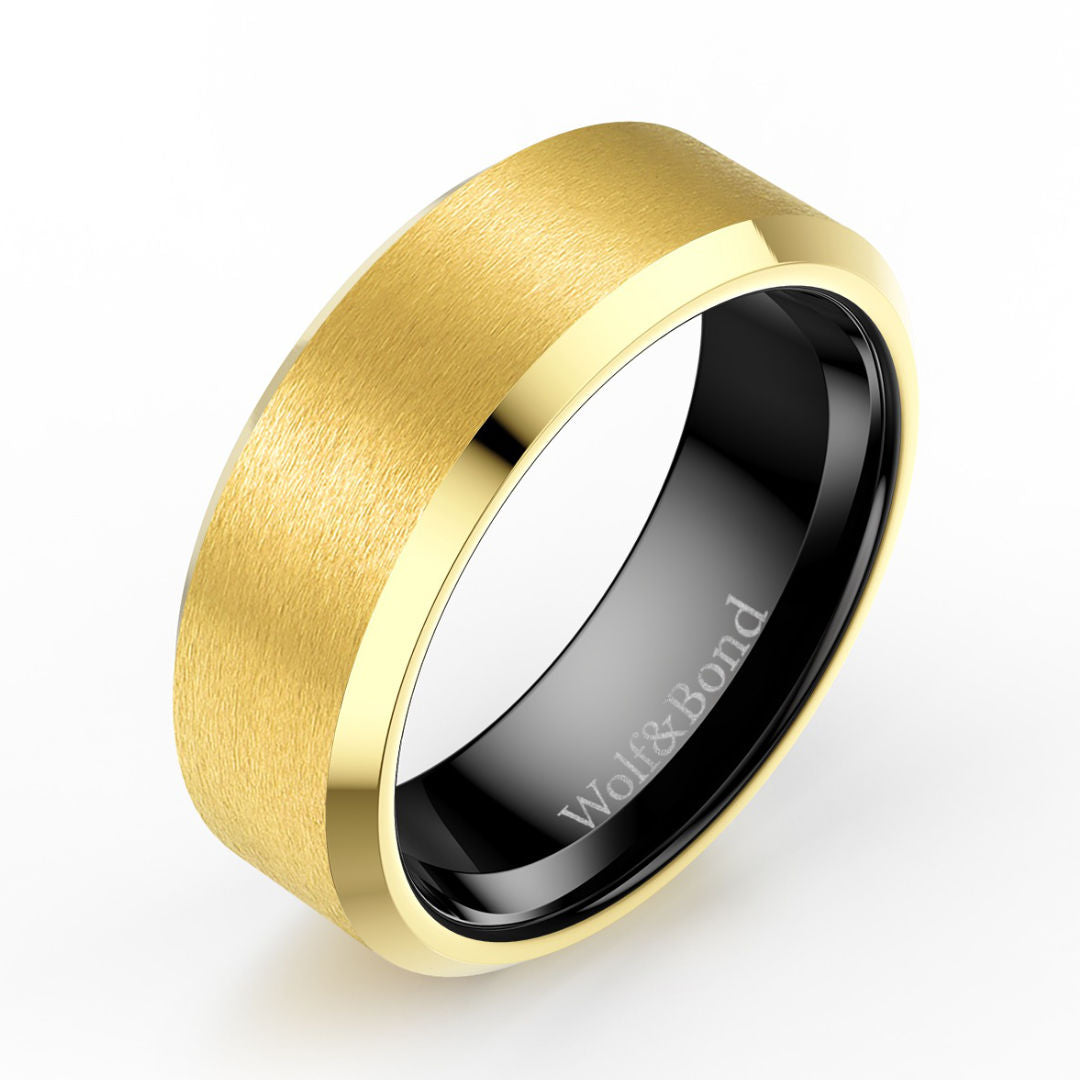 The Apex - Brushed Gold & Black Tungsten Ring