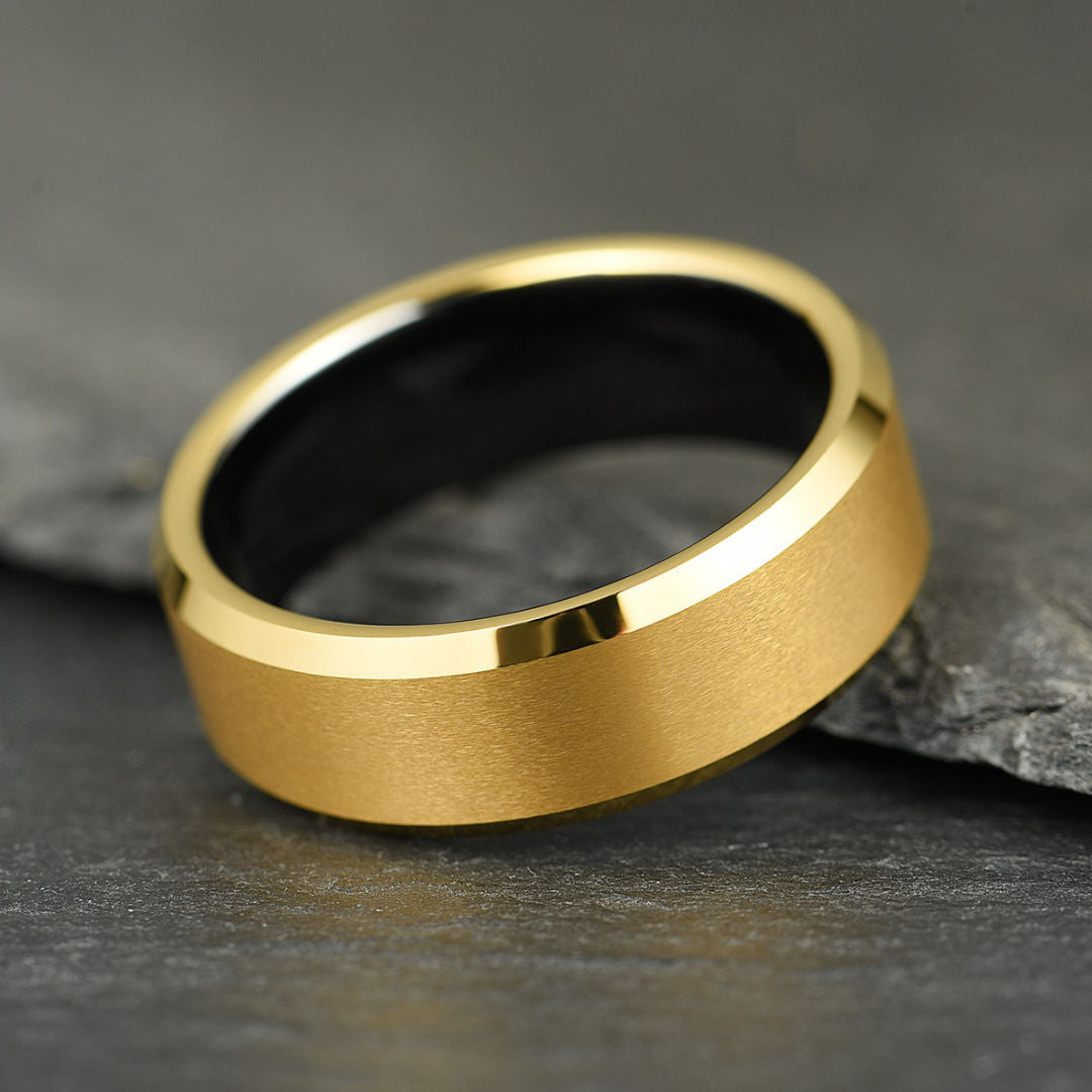 The Apex - Brushed Gold & Black Tungsten Ring