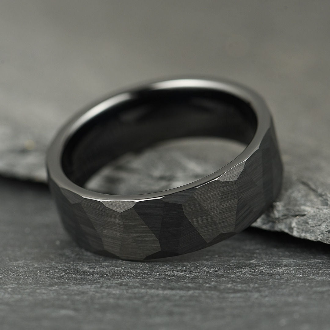 The Crucible - Hammered Black Tungsten Ring
