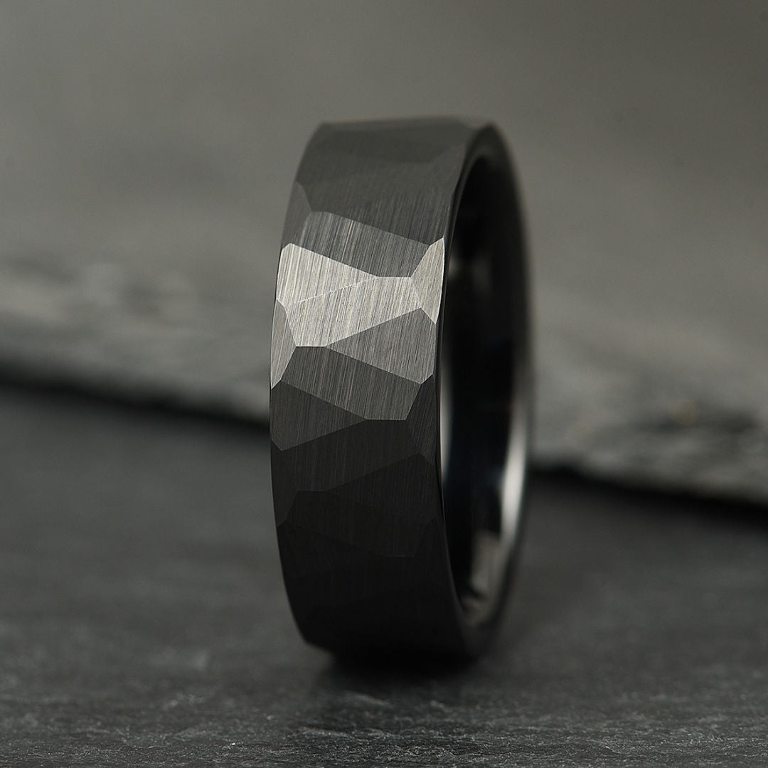 The Crucible - Hammered Black Tungsten Ring