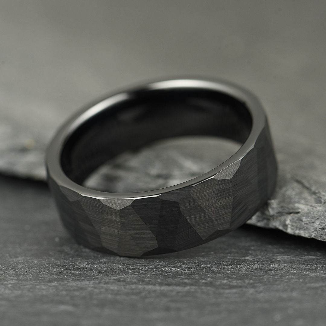 The Crucible - Hammered Black Tungsten Ring
