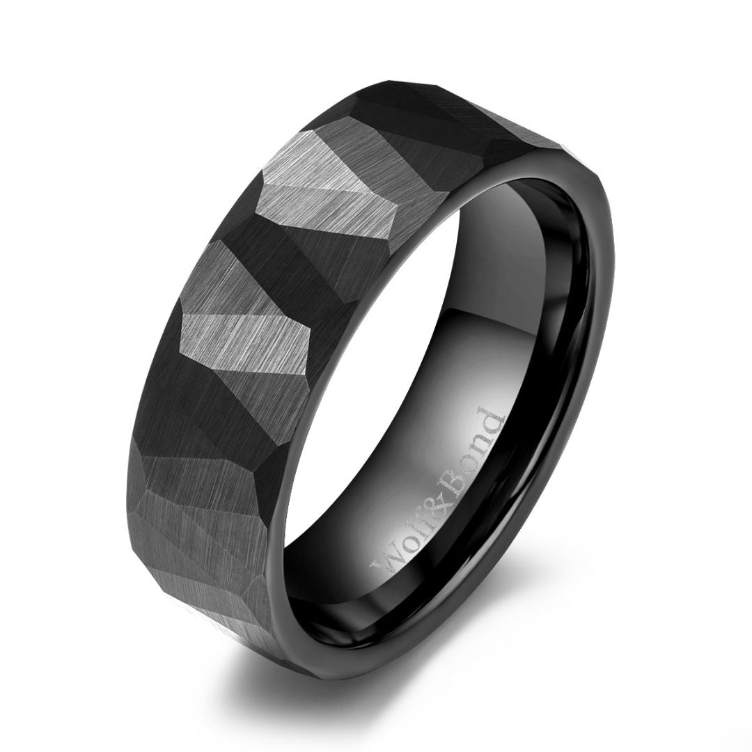 The Crucible - Hammered Black Tungsten Ring