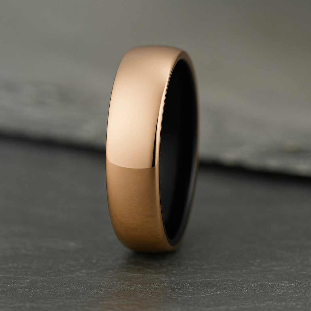 The Meridian - Polished Rose Gold Tungsten Ring (6mm)