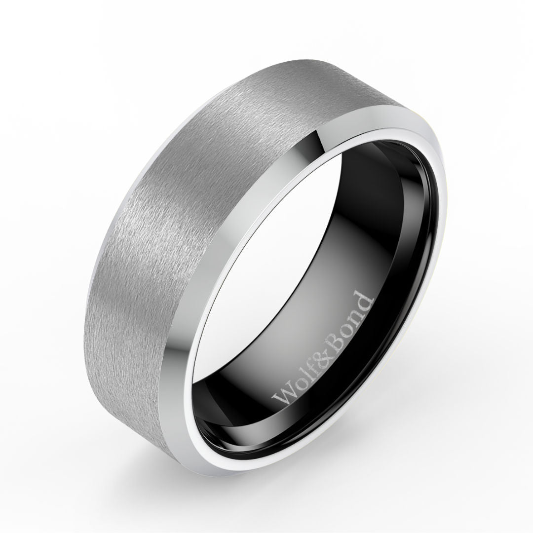 The Apex - Brushed Silver & Black Tungsten Ring