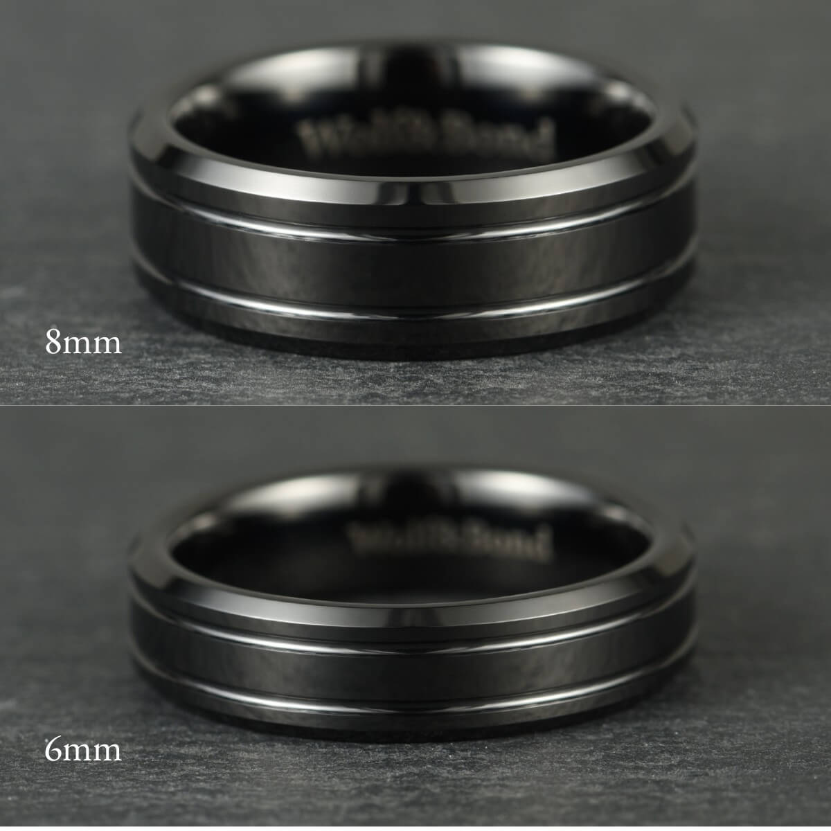 The Duet - Polished Black Tungsten Ring (6mm, 8mm)