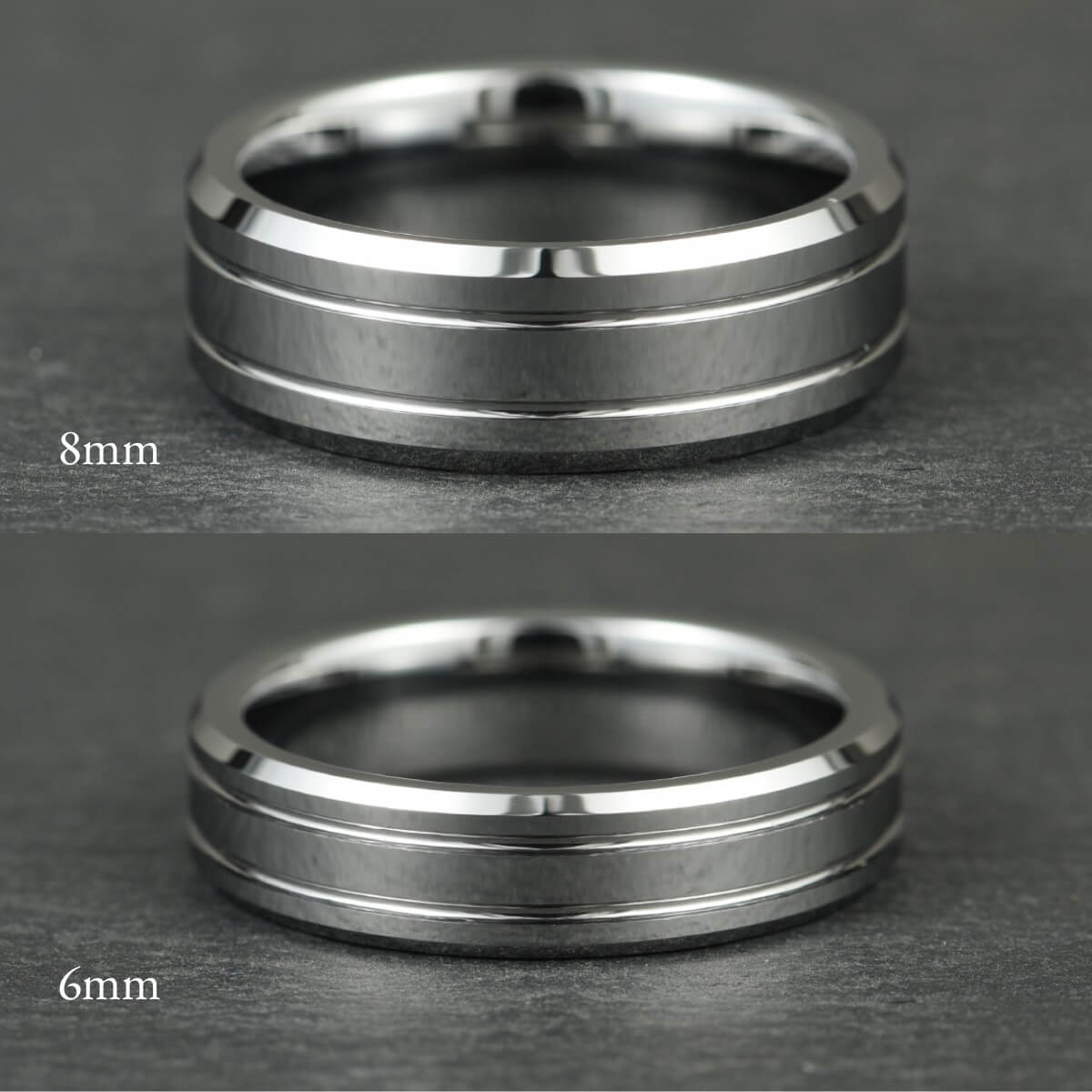The Duet - Polished Silver Tungsten Ring (6mm, 8mm)