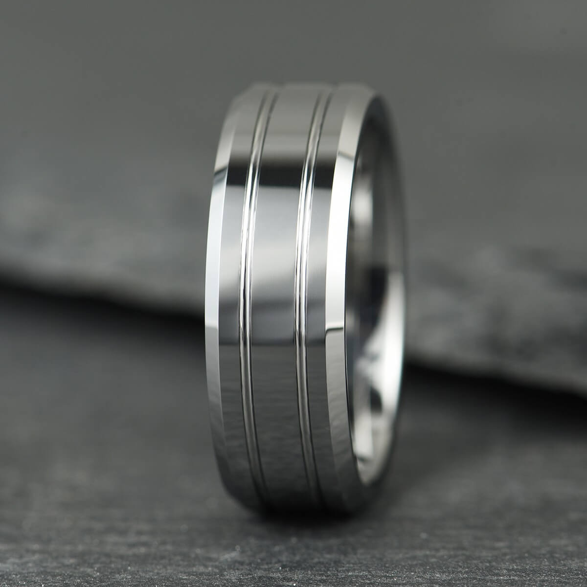 The Duet - Polished Silver Tungsten Ring (6mm, 8mm)