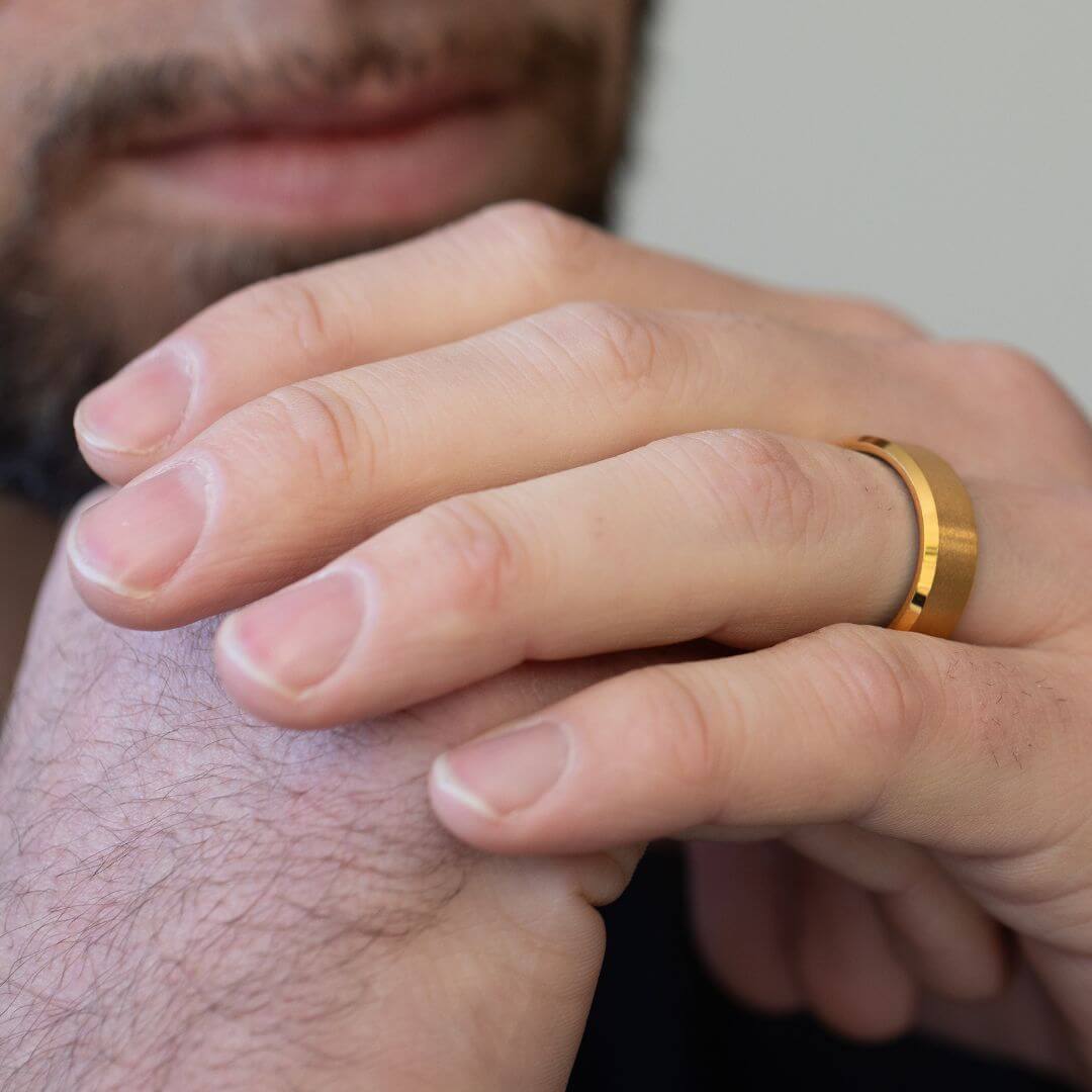 The Apex - Brushed Gold & Black Tungsten Ring (8mm)