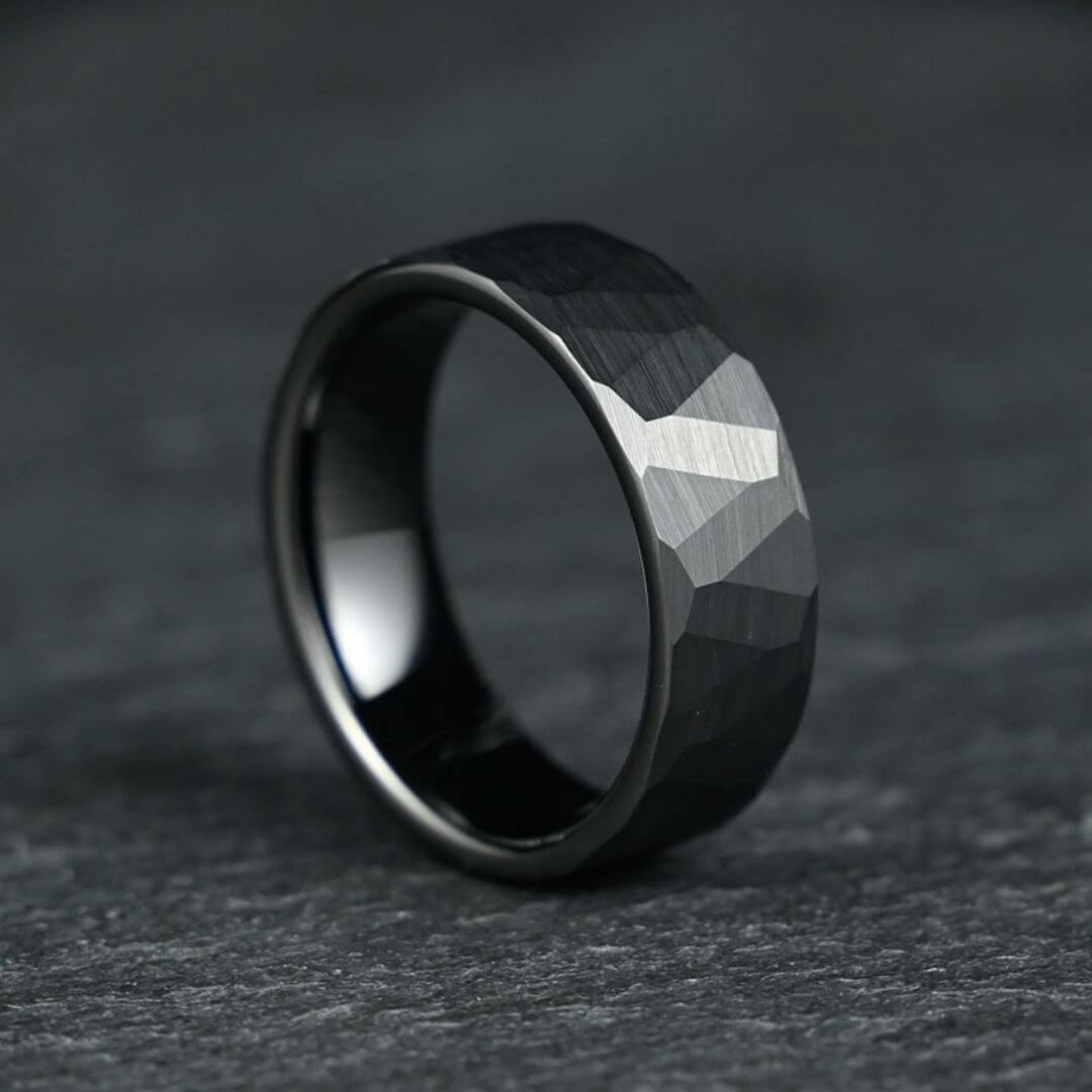 The Crucible - Hammered Black Tungsten Ring (6mm, 8mm)