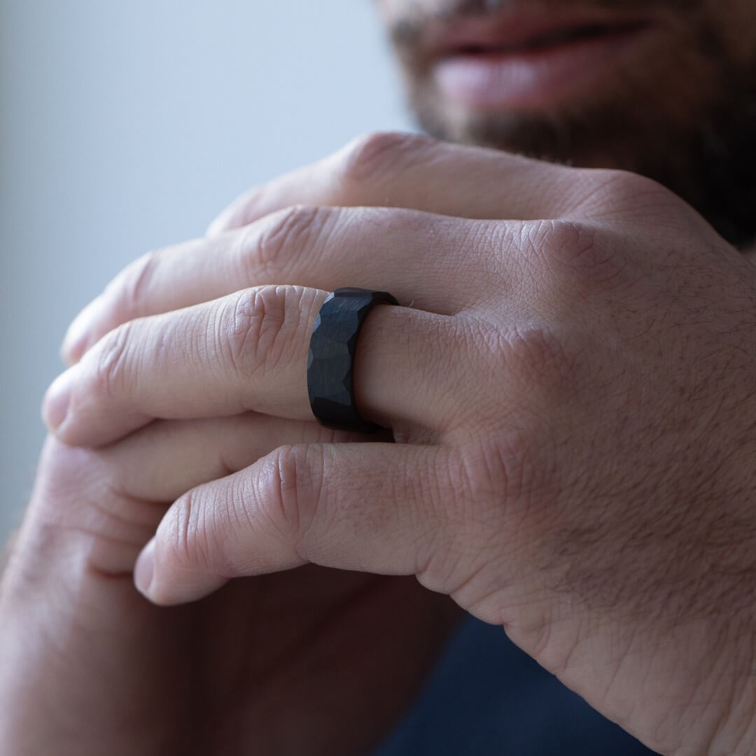 The Crucible - Hammered Black & Rose Gold Tungsten Ring (8mm)