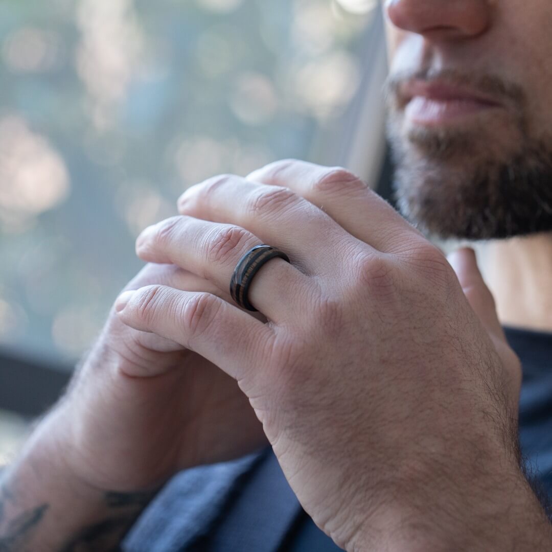 The Cask – Black Tungsten Ring With Walnut Wood Veneer (8mm)