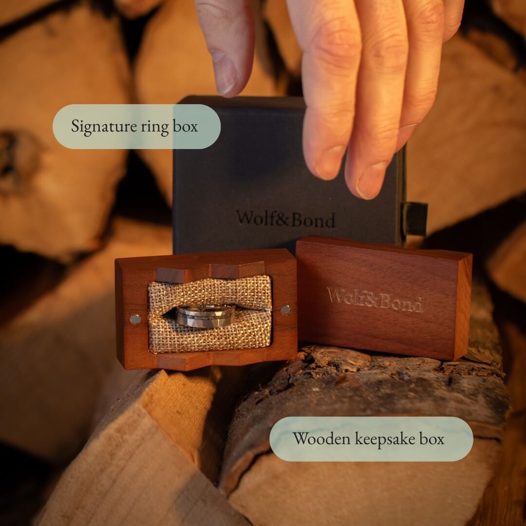 The Astra – Silver Hammered Titanium Ring With Crushed Meteorite (6mm, 8mm)