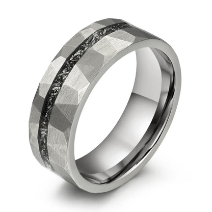 The Astra – Silver Hammered Titanium Ring With Crushed Meteorite (6mm, 8mm)
