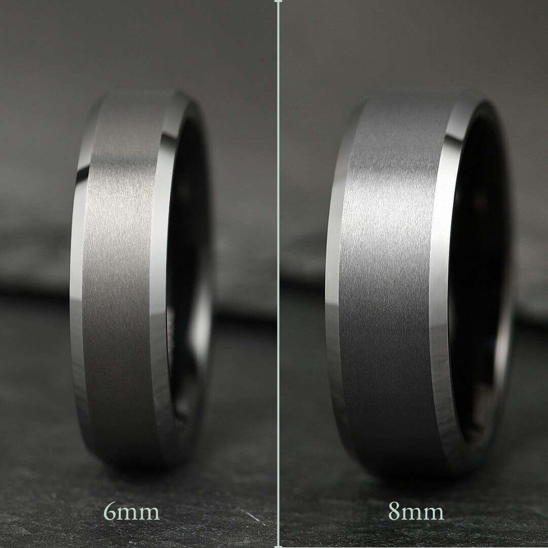 The Apex - Brushed Silver & Black Tungsten Ring (6mm, 8mm)