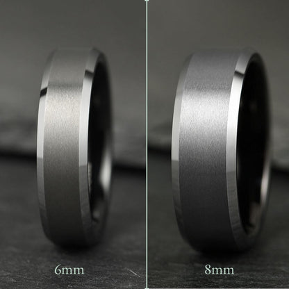 The Apex - Brushed Silver & Black Tungsten Ring (6mm, 8mm)