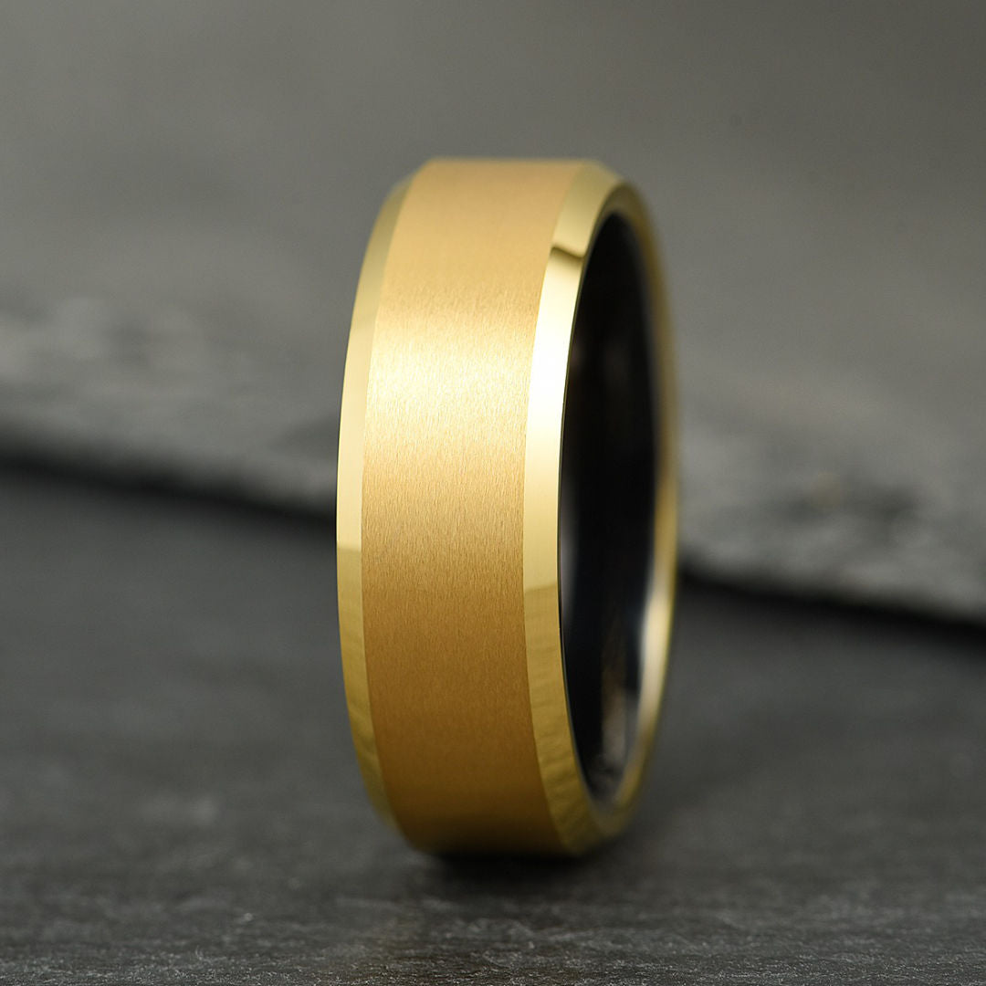 The Apex - Brushed Gold & Black Tungsten Ring