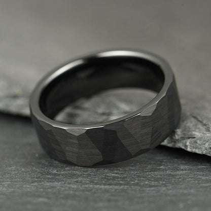 The Crucible - Hammered Black Tungsten Ring (8mm)