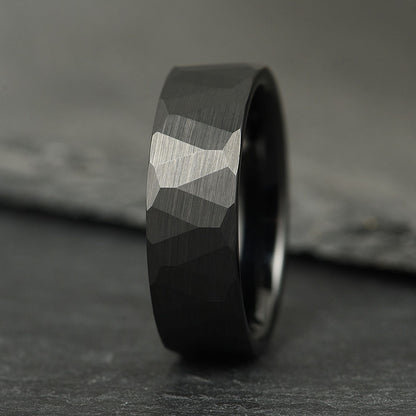 The Crucible - Hammered Black Tungsten Ring (8mm)