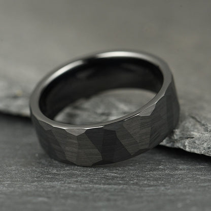 The Crucible - Hammered Black Tungsten Ring (8mm)