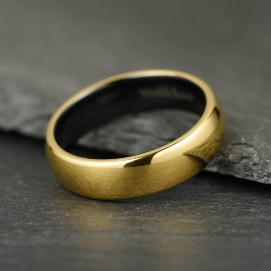 The Meridian - Polished Gold Tungsten Ring (6mm)