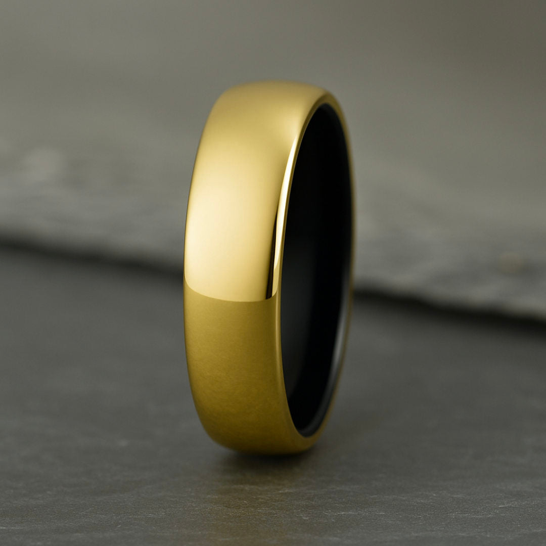 The Meridian - Polished Gold Tungsten Ring (6mm)