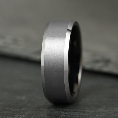 The Apex - Brushed Silver & Black Tungsten Ring (8mm)