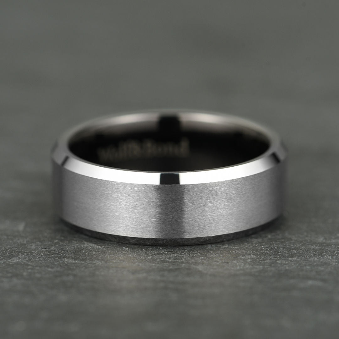 The Apex - Brushed Silver & Black Tungsten Ring