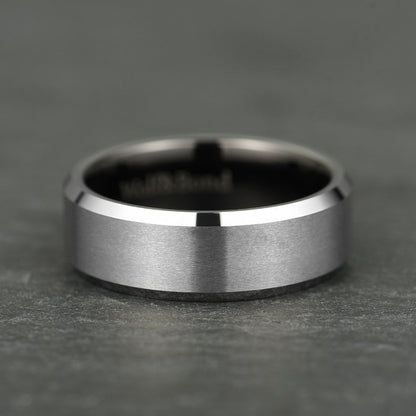 The Apex - Brushed Silver & Black Tungsten Ring (8mm)