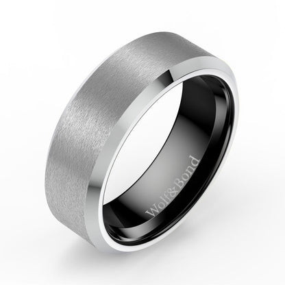 The Apex - Brushed Silver & Black Tungsten Ring (8mm)