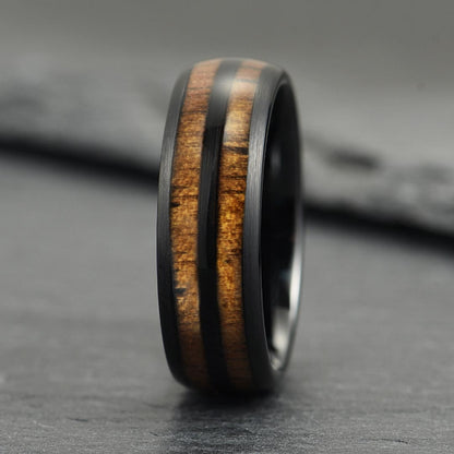 The Cask – Black Tungsten Ring With Walnut Wood Veneer (8mm)