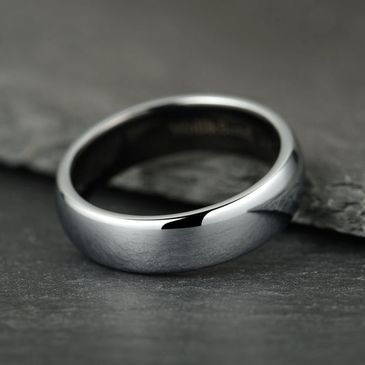The Meridian – Polished Silver Tungsten Ring (6mm)