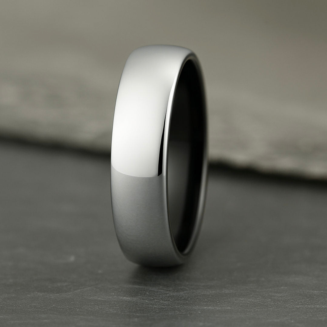 The Meridian – Polished Silver Tungsten Ring (6mm)