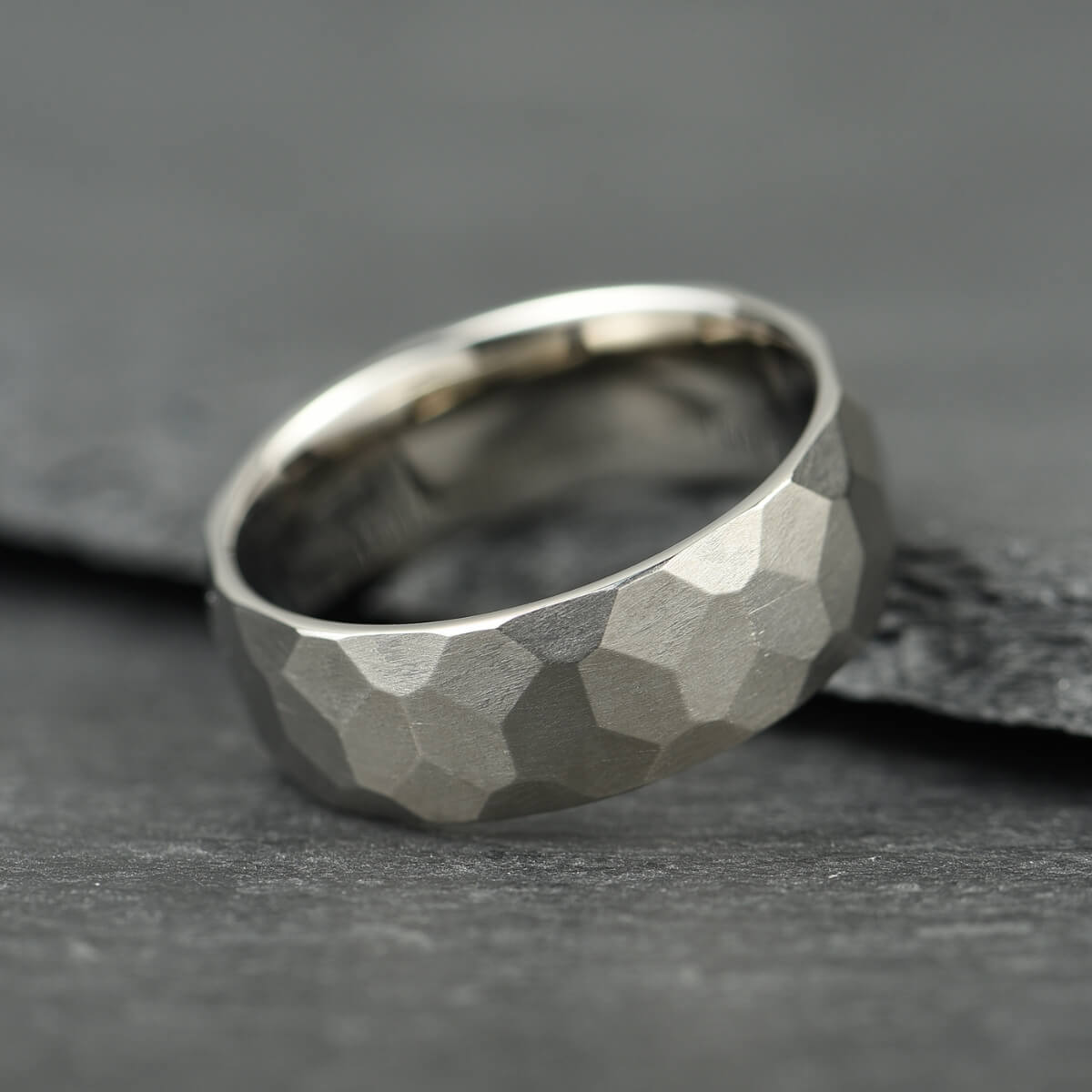 The Anvil - Silver Hammered Titanium Ring (8mm)