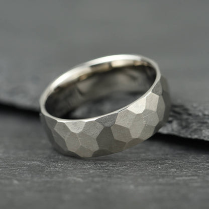 The Anvil - Silver Hammered Titanium Ring (8mm)