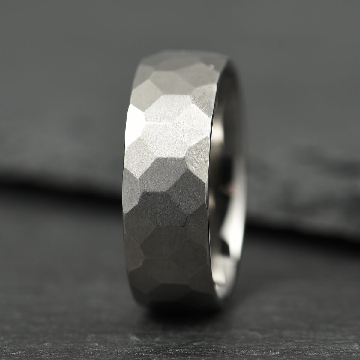 The Anvil - Silver Hammered Titanium Ring (8mm)