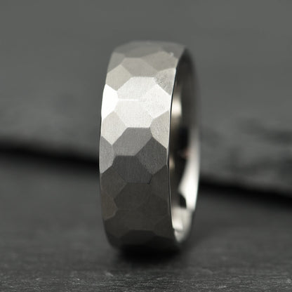 The Anvil - Silver Hammered Titanium Ring (8mm)
