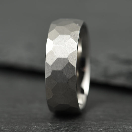The Anvil - Silver Hammered Titanium Ring (8mm)