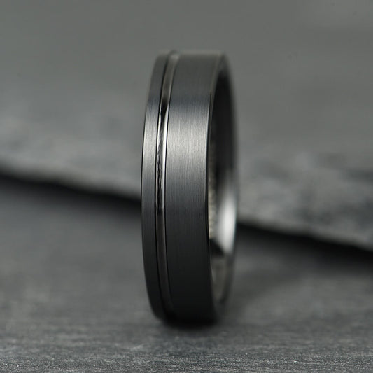 The Axis - Brushed Black Tungsten Ring (4mm, 6mm)