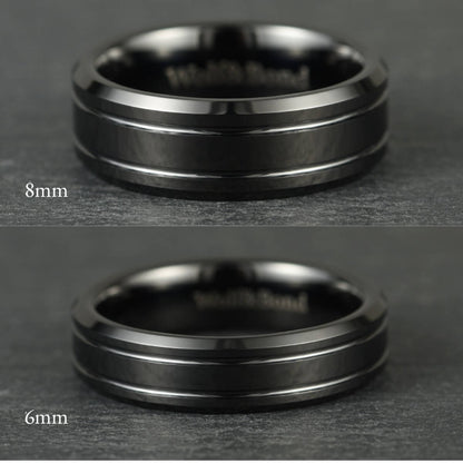 The Duet - Polished Black Tungsten Ring (6mm, 8mm)
