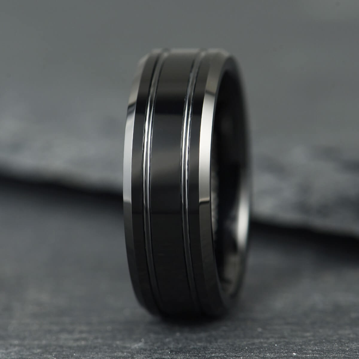 The Duet - Polished Black Tungsten Ring (6mm, 8mm)