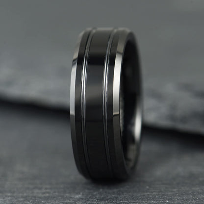 The Duet - Polished Black Tungsten Ring (6mm, 8mm)
