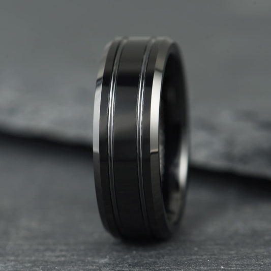The Duet - Polished Black Tungsten Ring (6mm, 8mm)
