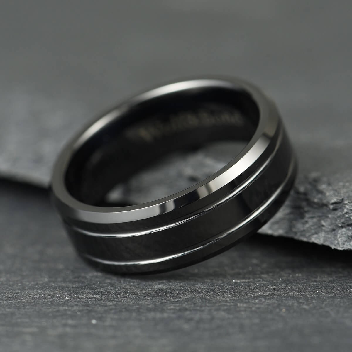 The Duet - Polished Black Tungsten Ring (6mm, 8mm)