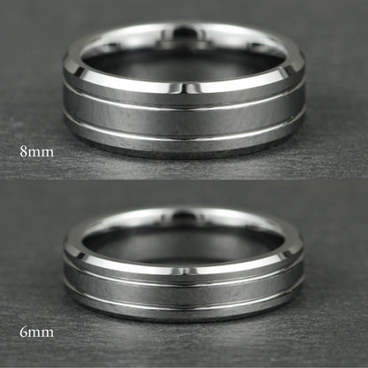 The Duet - Polished Silver Tungsten Ring (6mm, 8mm)