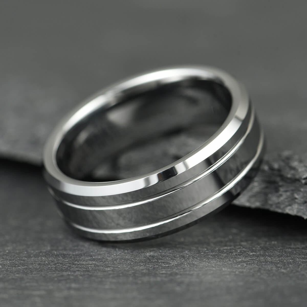 The Duet - Polished Silver Tungsten Ring (6mm, 8mm)