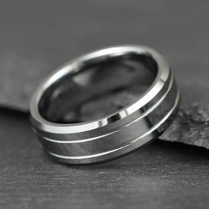 The Duet - Polished Silver Tungsten Ring (6mm, 8mm)