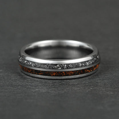 The Relic - Silver Tungsten Ring With Crushed Meteorite & Dinosaur Bone (6mm, 8mm)