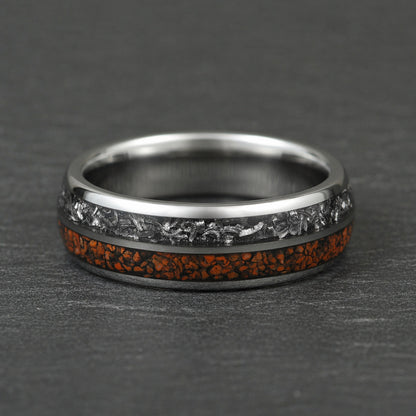 The Relic - Silver Tungsten Ring With Crushed Meteorite & Dinosaur Bone (6mm, 8mm)